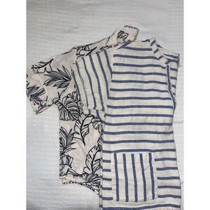 Chic Boho Bundle – Leaf Print Tie Front Blouse + Striped Casual Top (Size Small)